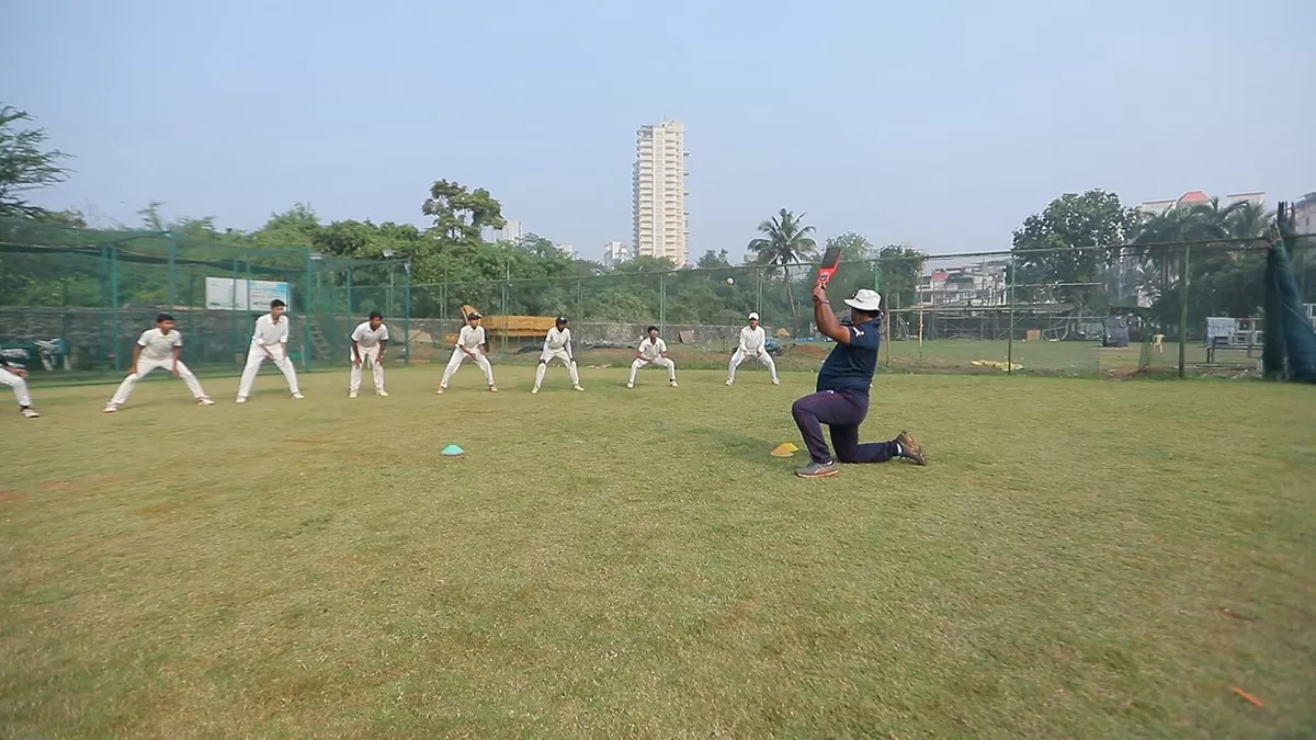 Young cricketers batting practice Nerul Gymkhana academy